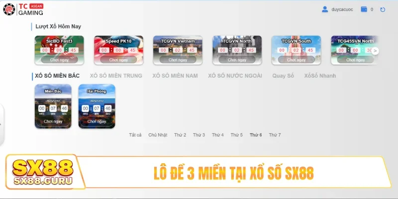 Lô đề 3 miền tại xổ số SX88